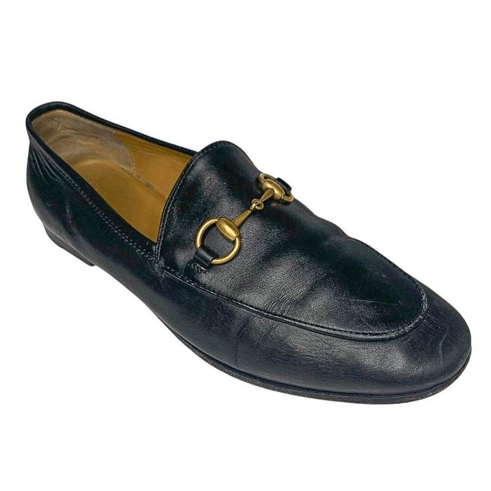 Gucci Jordaan Horsebit Loafers EU 36 US 6 Black Leather Flat Slip On Shoes